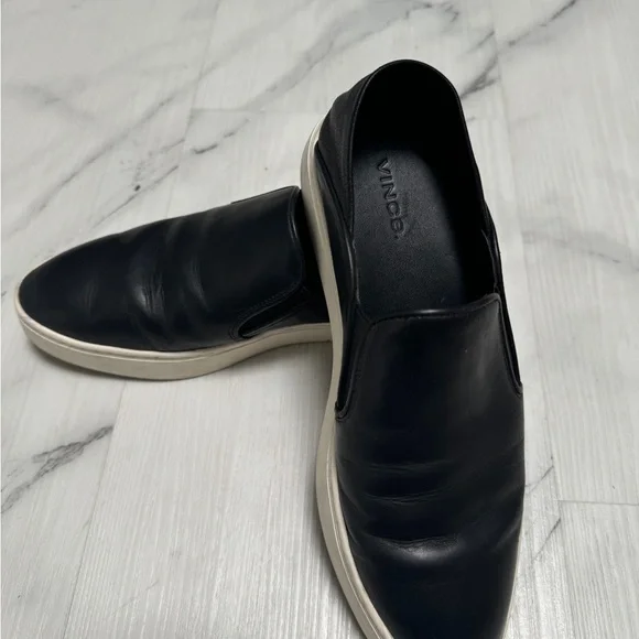 Vince | Shoes | Vince Black Leather Loafers Sleek Slipon 